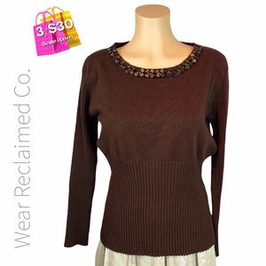 🛍3/$30 SALE🛍 Brown Embellished Neckline Sweater